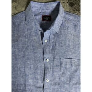 UNTUCKit Short Sleeve Mens Shirt Medium Cameron Blue 100% Linen Relaxed Fit